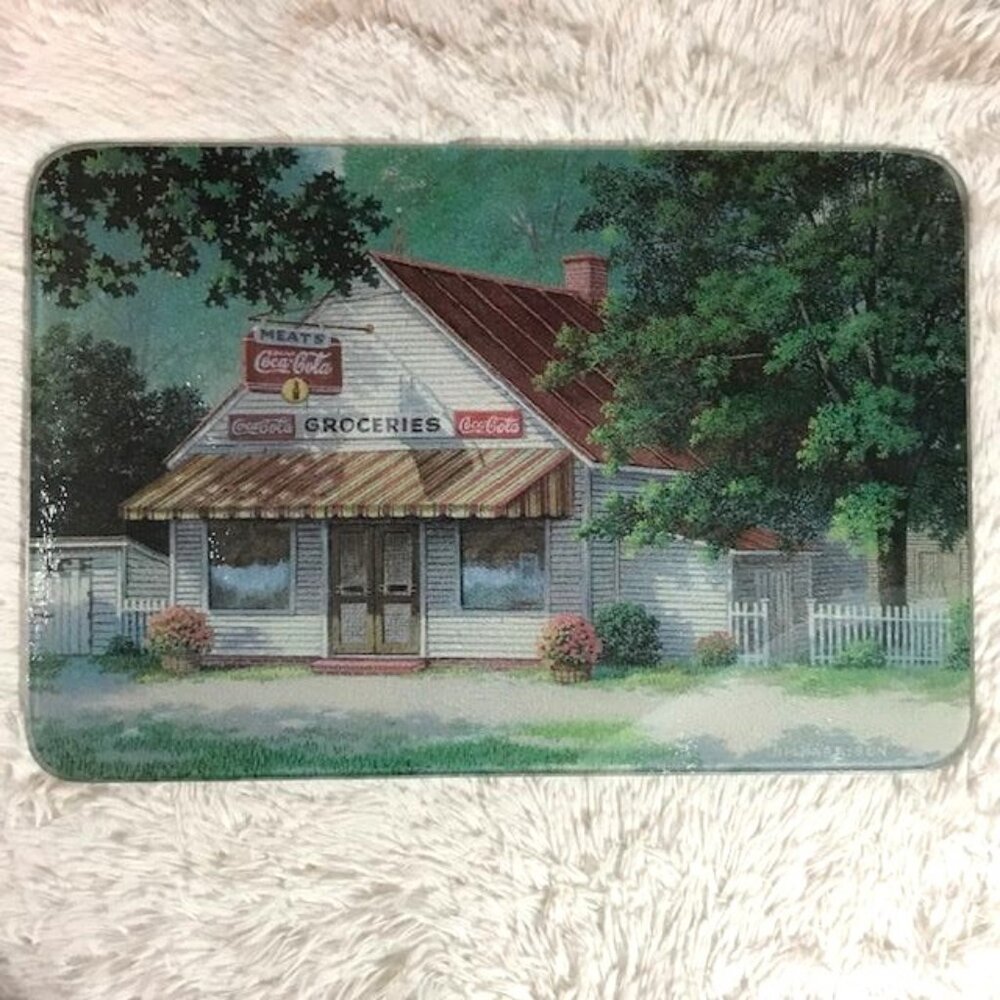 Vintage Coca-Cola Groceries Store Tempered Glass Serving Board Cutting Board